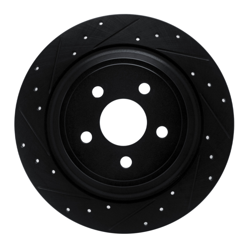 R1 15-24 Ford Fusion Rear Left Drilled & Slotted Black Brake Rotor