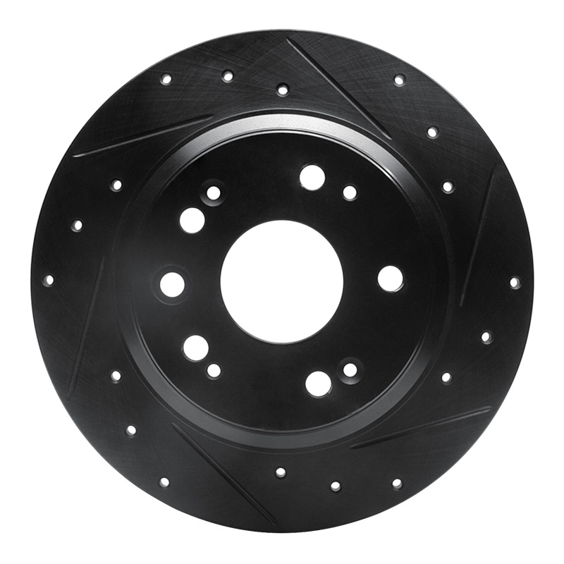 R1 02-04 Acura RL Rear Right Drilled & Slotted Black Brake Rotor