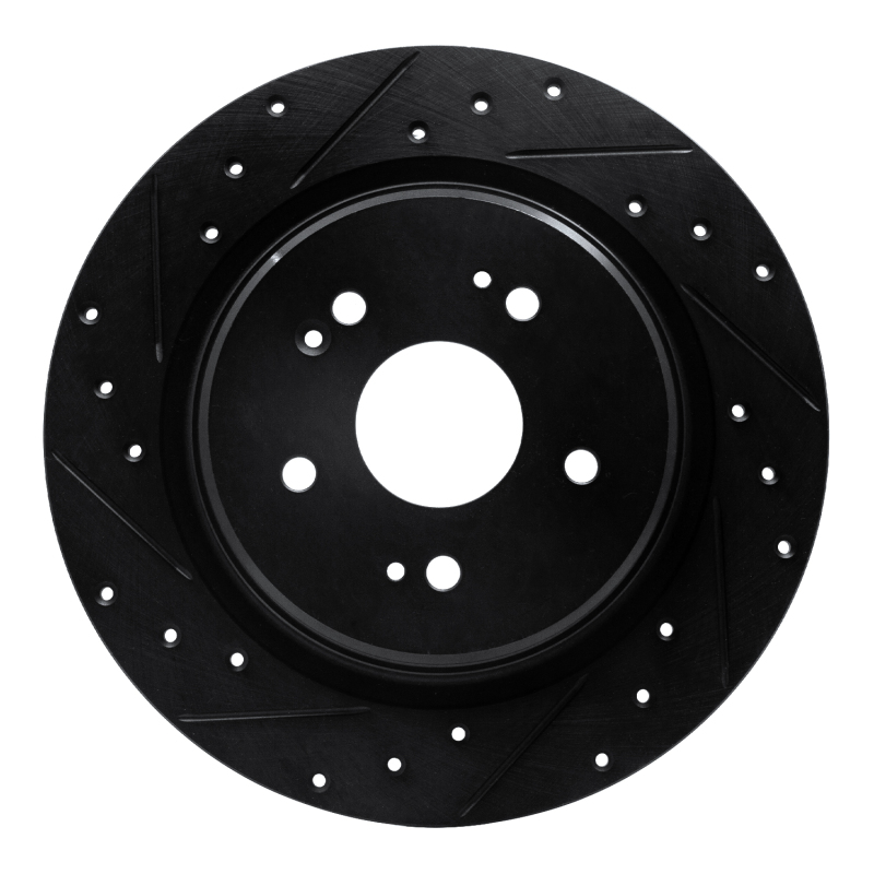 R1 15-25 Acura TLX Rear Left Drilled & Slotted Black Brake Rotor