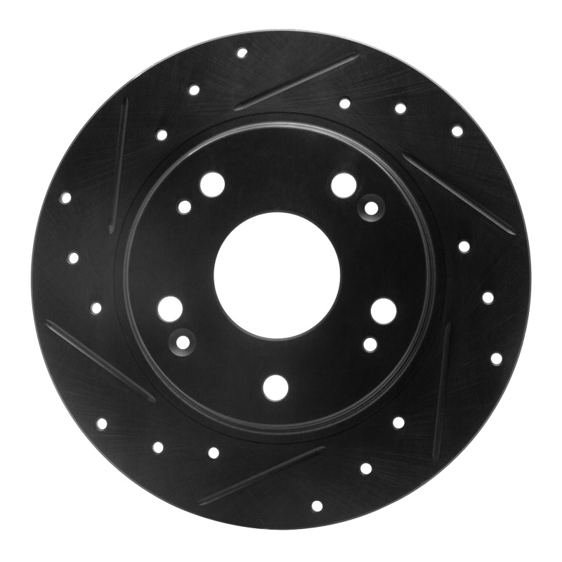 R1 11-15 Honda CR-Z Rear Left Drilled & Slotted Black Brake Rotor
