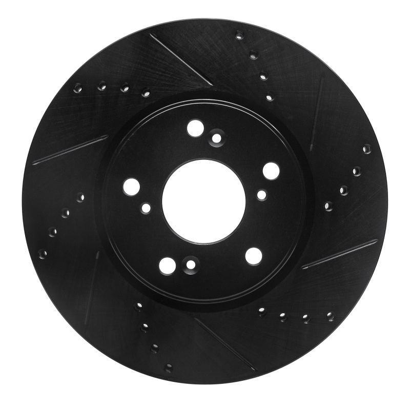 R1 13-25 Honda Civic Hatchback Front Right Drilled & Slotted Black Brake Rotor