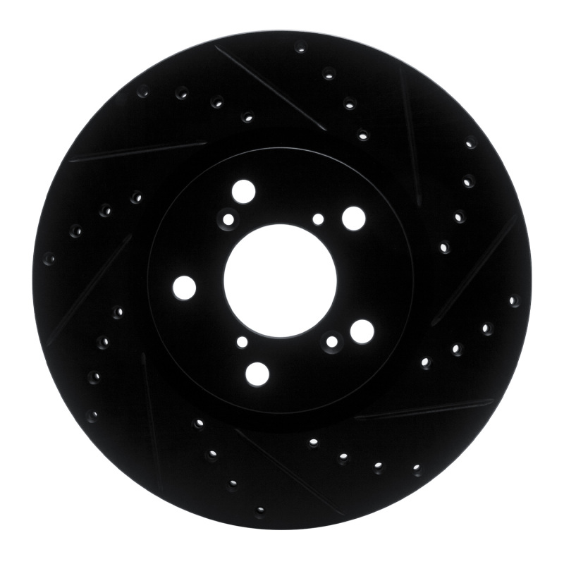 R1 06-14 Honda Ridgeline Front Right Drilled & Slotted Black Brake Rotor