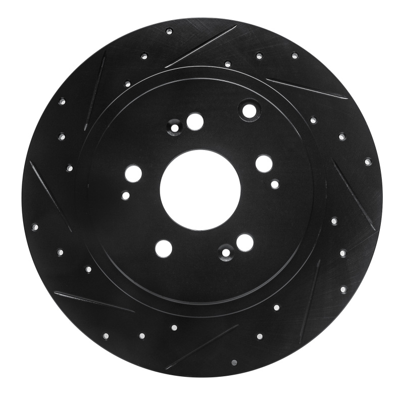 R1 06-14 Honda Ridgeline Rear Left Drilled & Slotted Black Brake Rotor