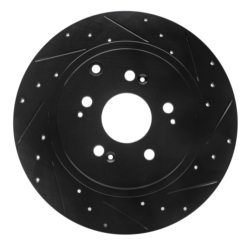 R1 06-14 Honda Ridgeline Rear Right Drilled & Slotted Black Brake Rotor