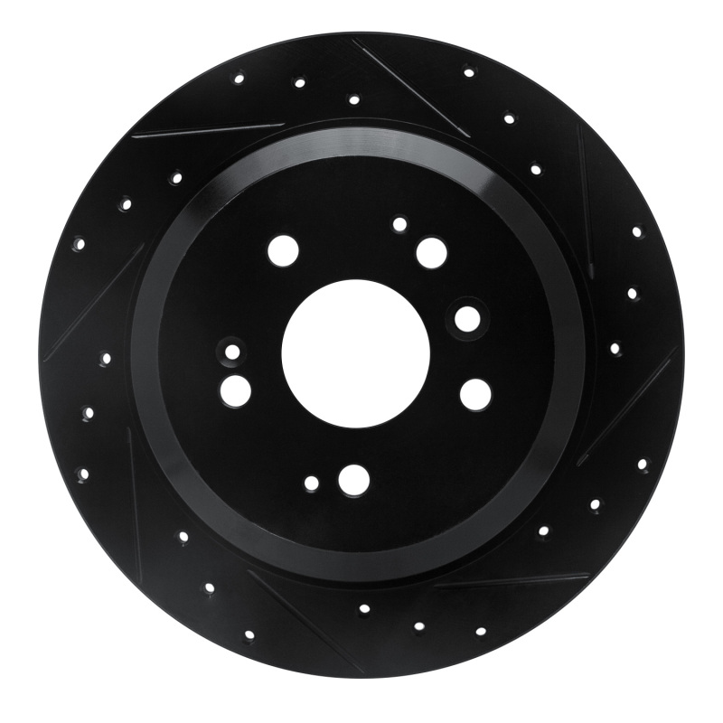 R1 16-25 Honda Ridgeline Rear Right Drilled & Slotted Black Brake Rotor