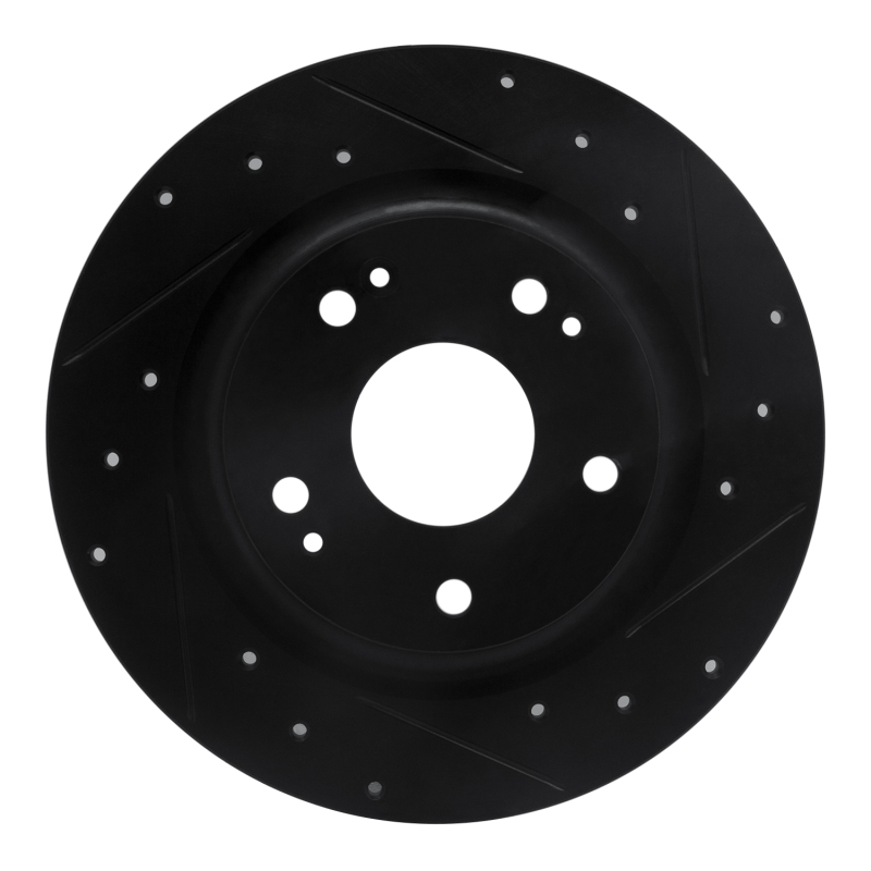 R1 17-20 Honda Civic Sedan Rear Right Drilled & Slotted Black Brake Rotor
