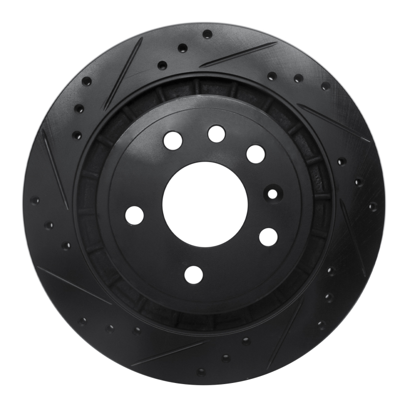 R1 02-10 Saab 9-5 Rear Left Drilled & Slotted Black Brake Rotor