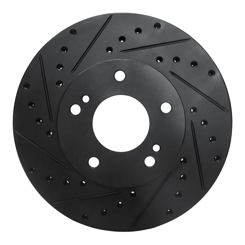 R1 87-89 Nissan 300ZX Turbo Front Left Drilled & Slotted Black Brake Rotor