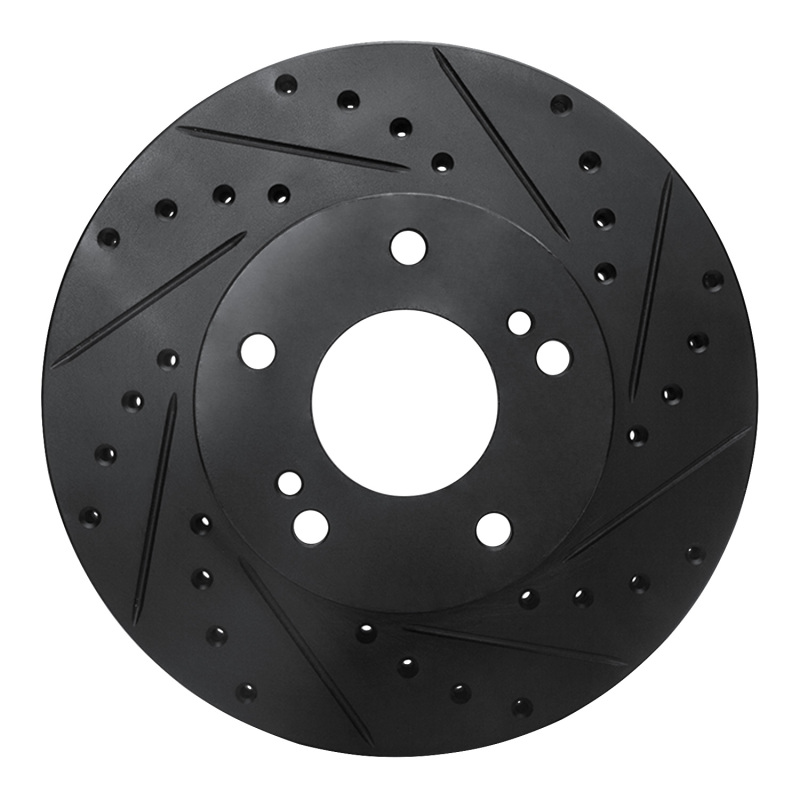 R1 87-89 Nissan 300ZX Turbo Front Right Drilled & Slotted Black Brake Rotor