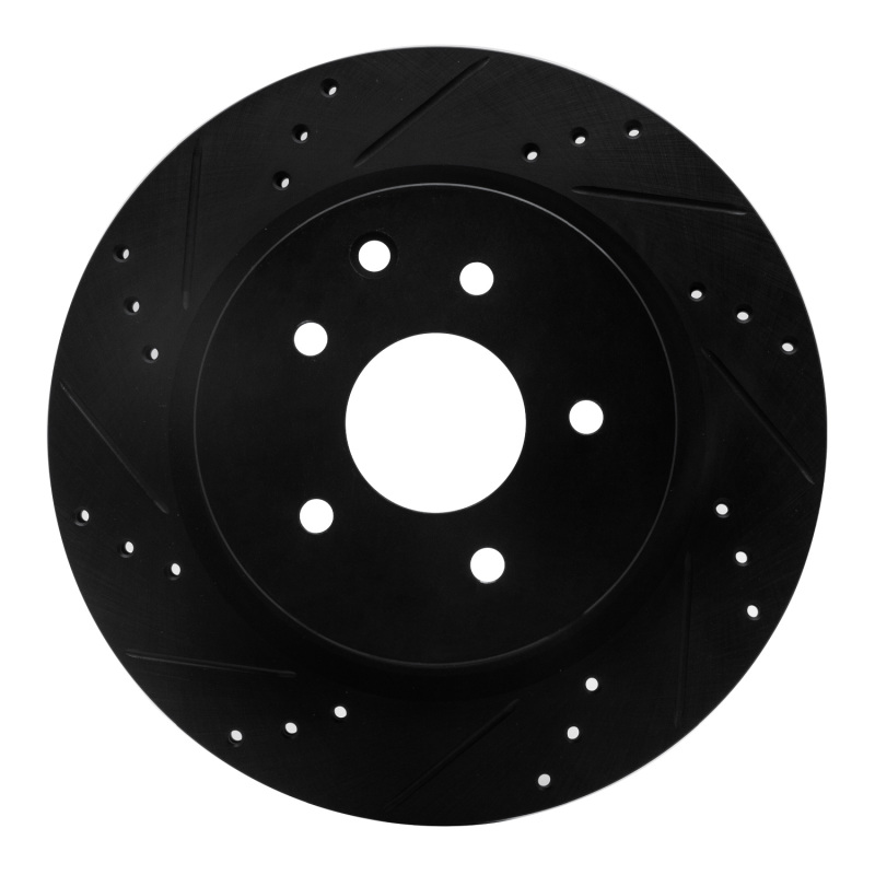 R1 05-25 Infiniti EX37 Rear Left Drilled & Slotted Black Brake Rotor