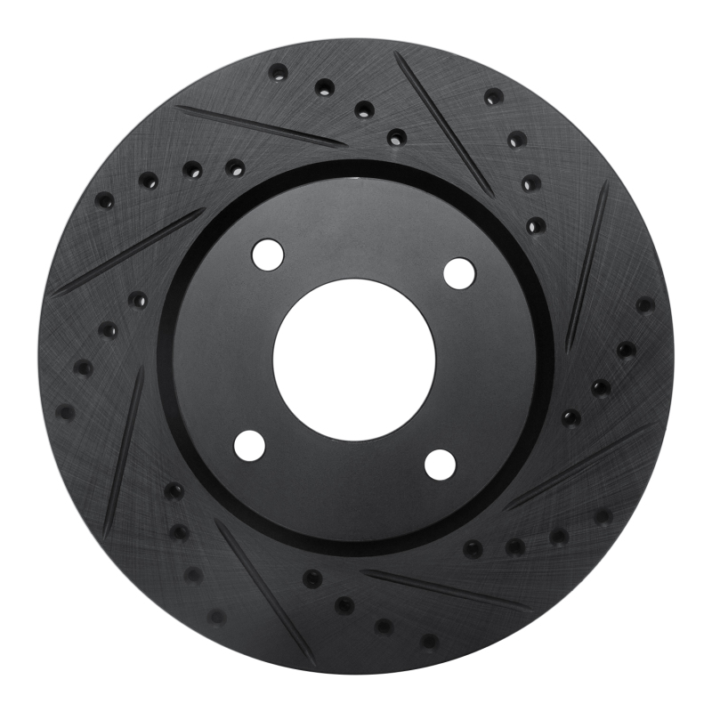 R1 07-14 Nissan Cube Front Right Drilled & Slotted Black Brake Rotor