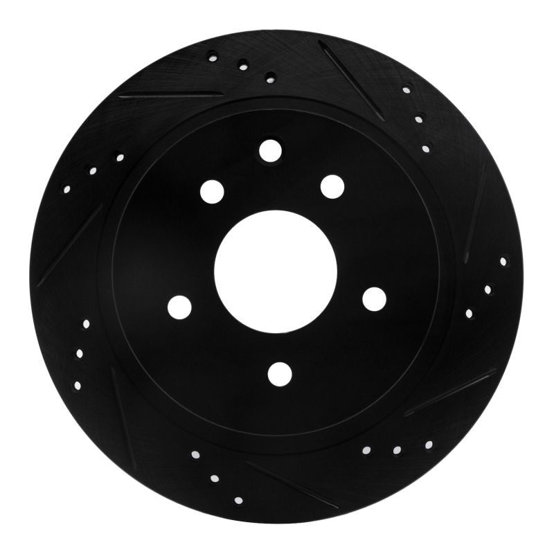 R1 02-25 Infiniti G35 Rear Right Drilled & Slotted Black Brake Rotor