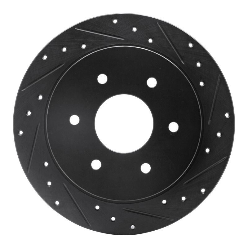 R1 04-15 Infiniti QX56 Rear Right Drilled & Slotted Black Brake Rotor