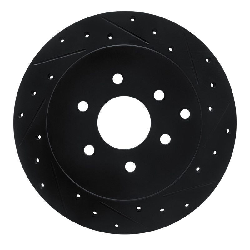 R1 05-12 Nissan Pathfinder Rear Right Drilled & Slotted Black Brake Rotor