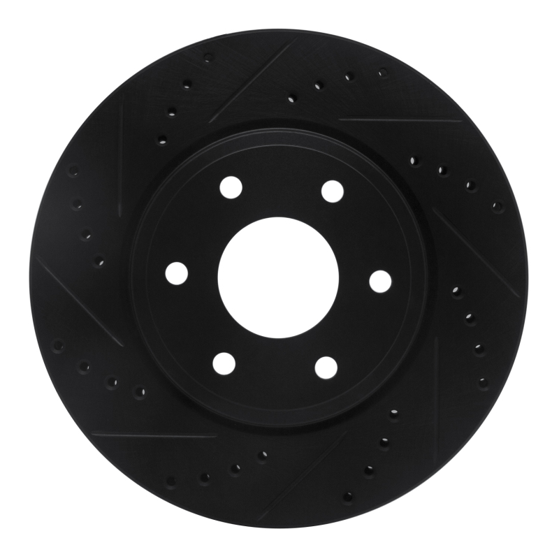R1 05-21 Nissan Frontier Front Left Drilled & Slotted Black Brake Rotor