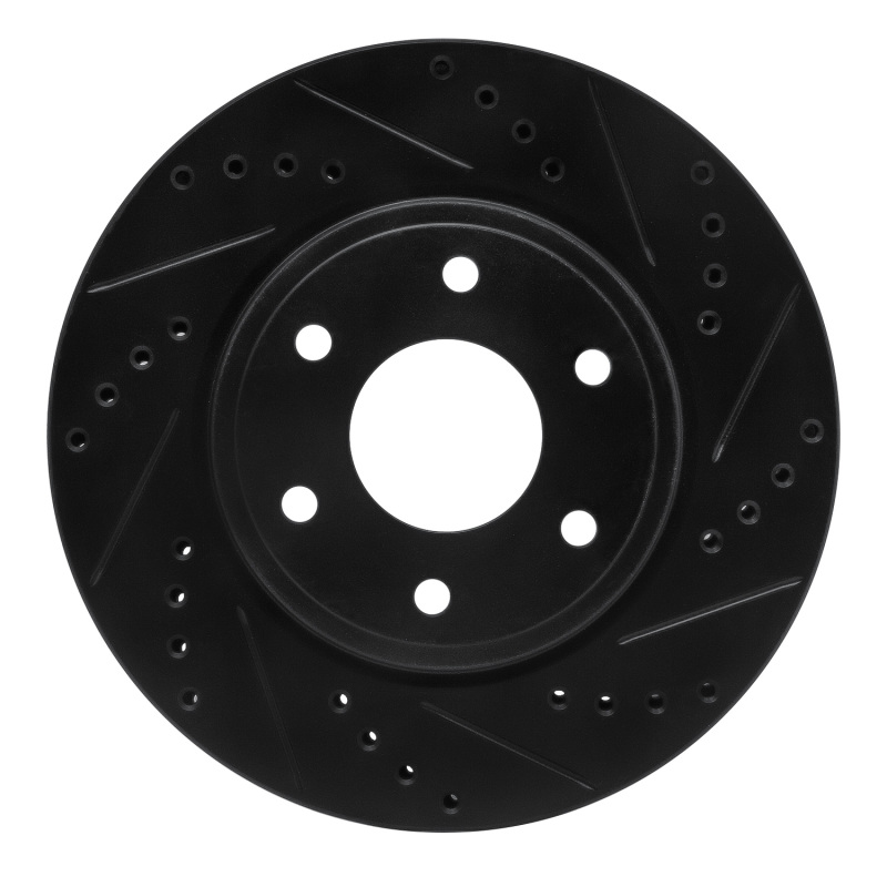 R1 05-21 Nissan Frontier Front Right Drilled & Slotted Black Brake Rotor