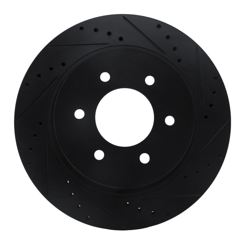 R1 16-24 Nissan Titan XD Front Right Drilled & Slotted Black Brake Rotor