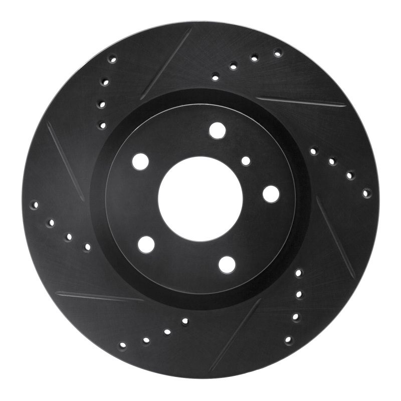 R1 03-05 Infiniti G35 Front Left Drilled & Slotted Black Brake Rotor