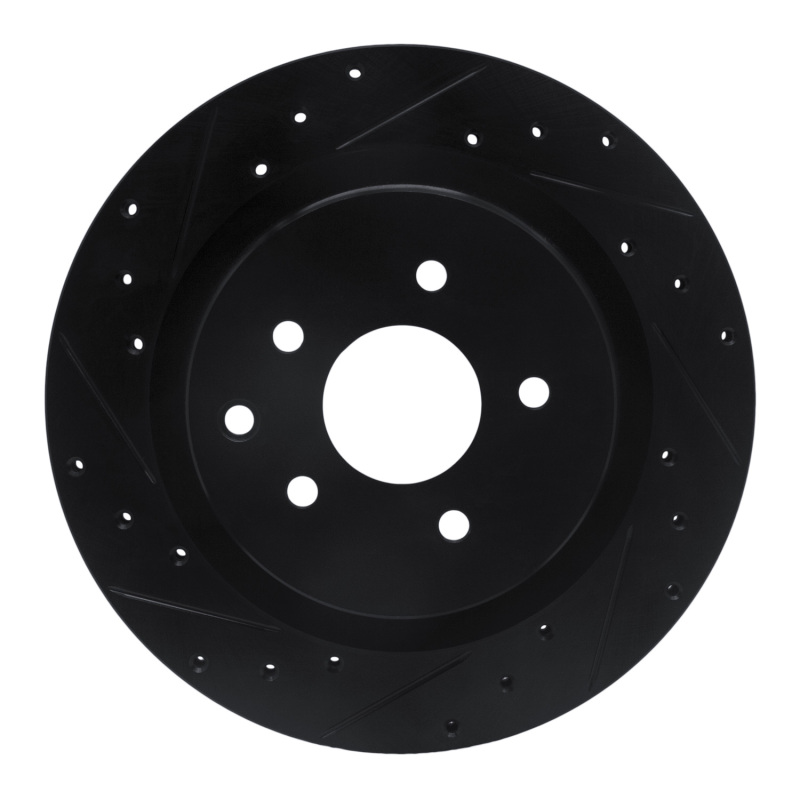 R1 03-08 Infiniti G35 Rear Left Drilled & Slotted Black Brake Rotor
