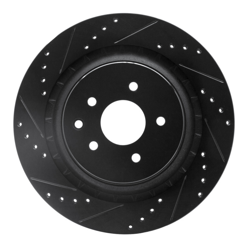 R1 08-25 Infiniti Q60 Rear Left Drilled & Slotted Black Brake Rotor