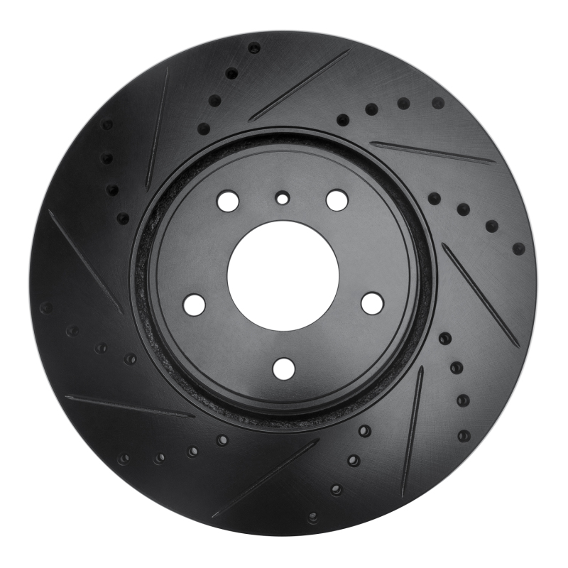 R1 05-14 Infiniti FX35 Front Left Drilled & Slotted Black Brake Rotor