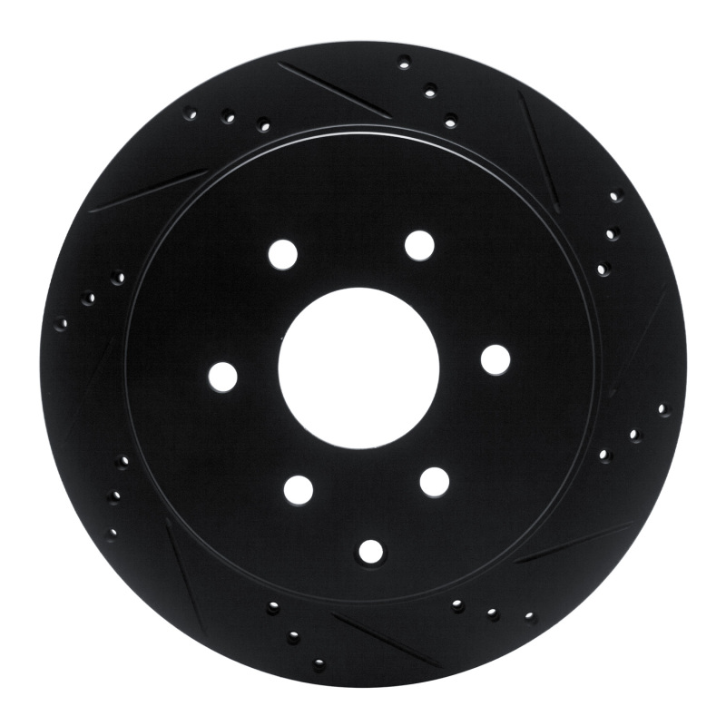 R1 10-24 Infiniti QX80 Rear Right Drilled & Slotted Black Brake Rotor