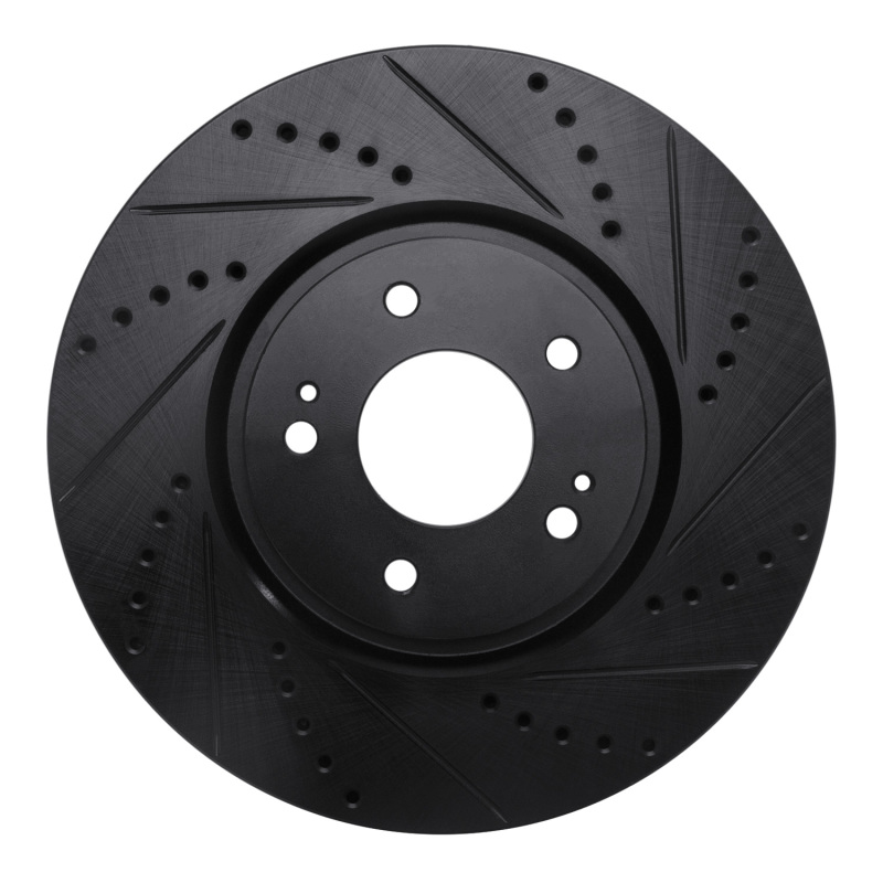 R1 03-06 Mitsubishi Lancer Front Right Drilled & Slotted Black Brake Rotor