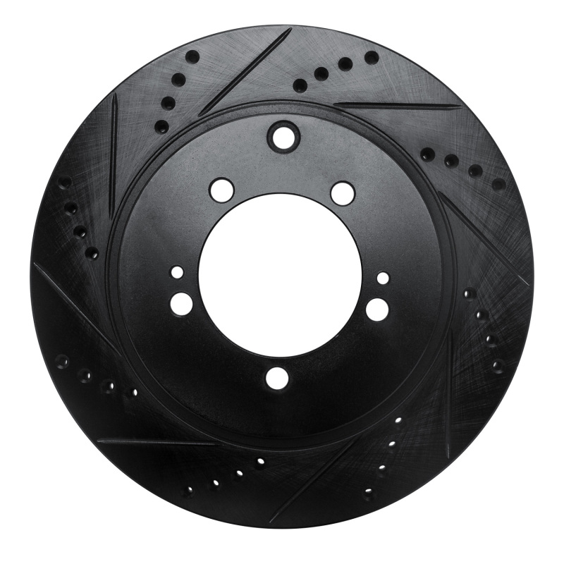 R1 03-06 Mitsubishi Lancer Rear Left Drilled & Slotted Black Brake Rotor