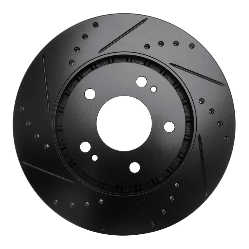 R1 09-15 Mitsubishi Lancer Front Right Drilled & Slotted Black Brake Rotor