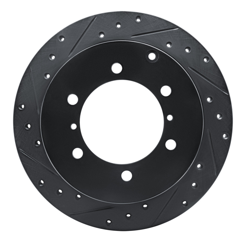 R1 90-04 Mitsubishi Montero Rear Left Drilled & Slotted Black Brake Rotor