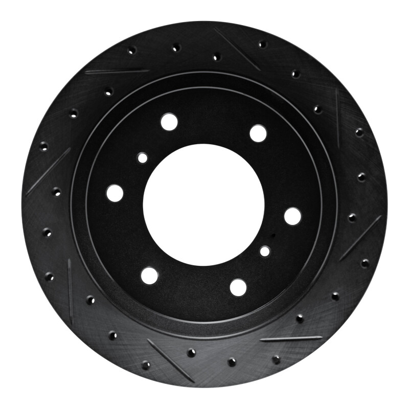 R1 00-06 Mitsubishi Montero Rear Right Drilled & Slotted Black Brake Rotor