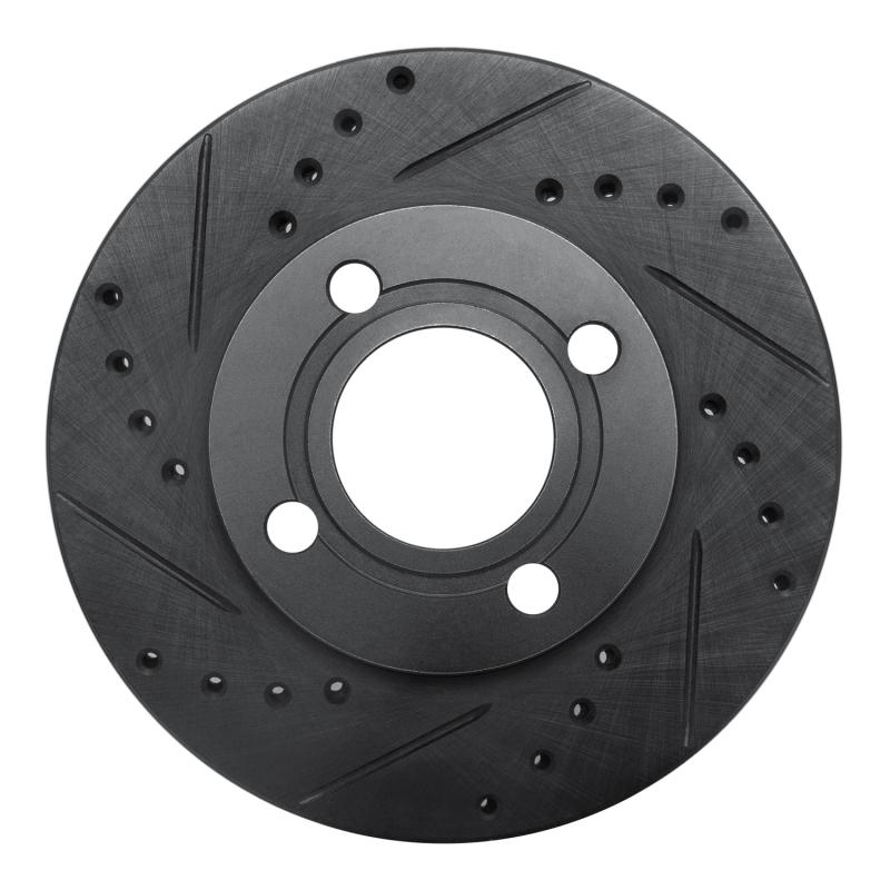 R1 84-87 Audi 4000 Quattro Front Left Drilled & Slotted Black Brake Rotor