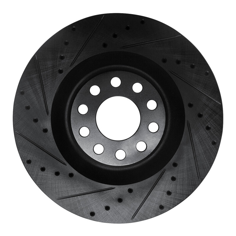R1 01-03 Audi S8 Front Left Drilled & Slotted Black Brake Rotor