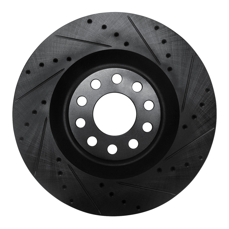 R1 01-03 Audi S8 Front Right Drilled & Slotted Black Brake Rotor