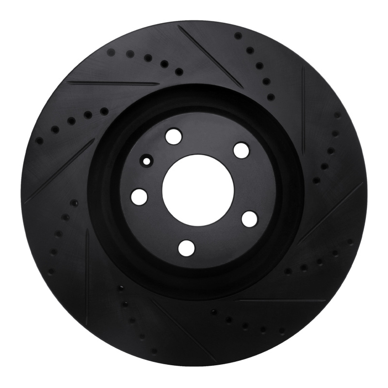 R1 05-11 Audi A6 Quattro Front Right Drilled & Slotted Black Brake Rotor