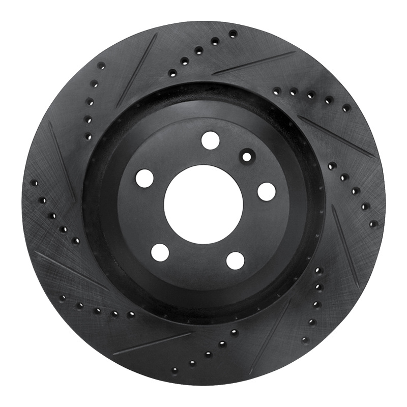 R1 05-11 Audi A6 Quattro Rear Left Drilled & Slotted Black Brake Rotor