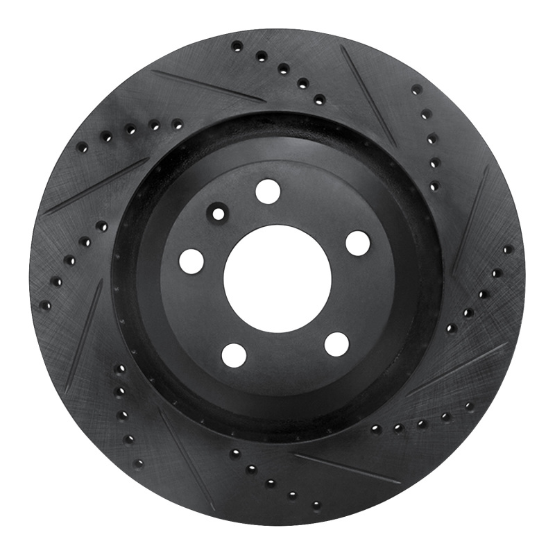 R1 05-11 Audi A6 Quattro Rear Right Drilled & Slotted Black Brake Rotor