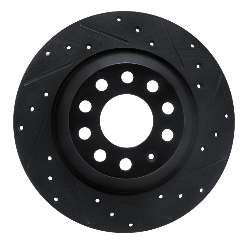 R1 05-11 Audi A6 Quattro Rear Right Drilled & Slotted Black Brake Rotor