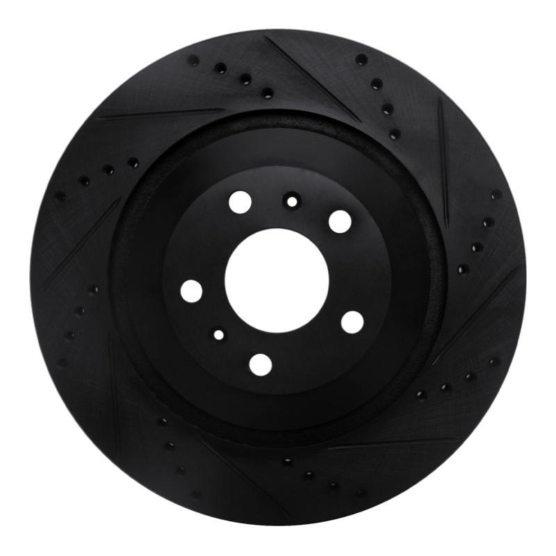 R1 04-18 Audi A8 Rear Right Drilled & Slotted Black Brake Rotor