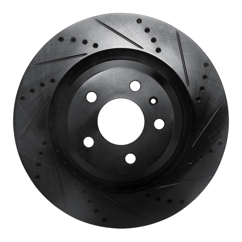R1 07-11 Audi S6 Rear Right Drilled & Slotted Black Brake Rotor