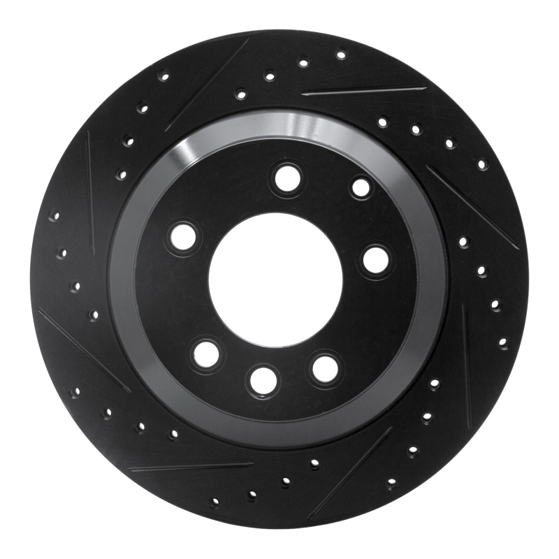 R1 03-18 Audi Q7 Rear Left Drilled & Slotted Black Brake Rotor