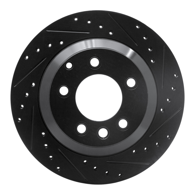 R1 03-18 Audi Q7 Rear Right Drilled & Slotted Black Brake Rotor