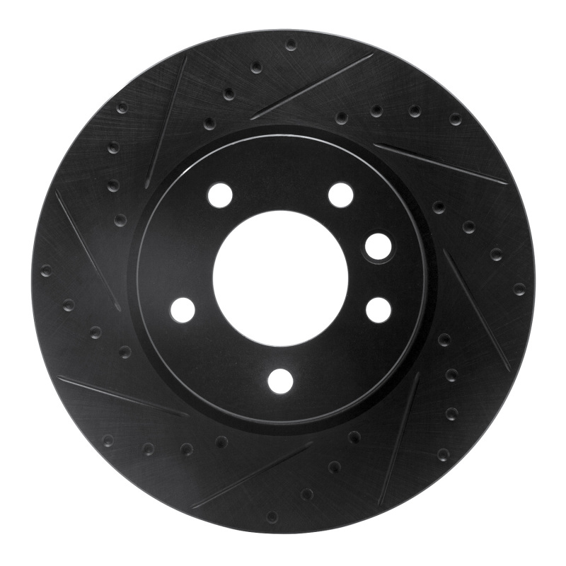 R1 03-18 Porsche Cayenne Right Front Drilled & Slotted Black Brake Rotor