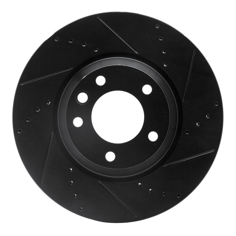 R1 03-15 Audi Q7 Left Front Drilled & Slotted Black Brake Rotor