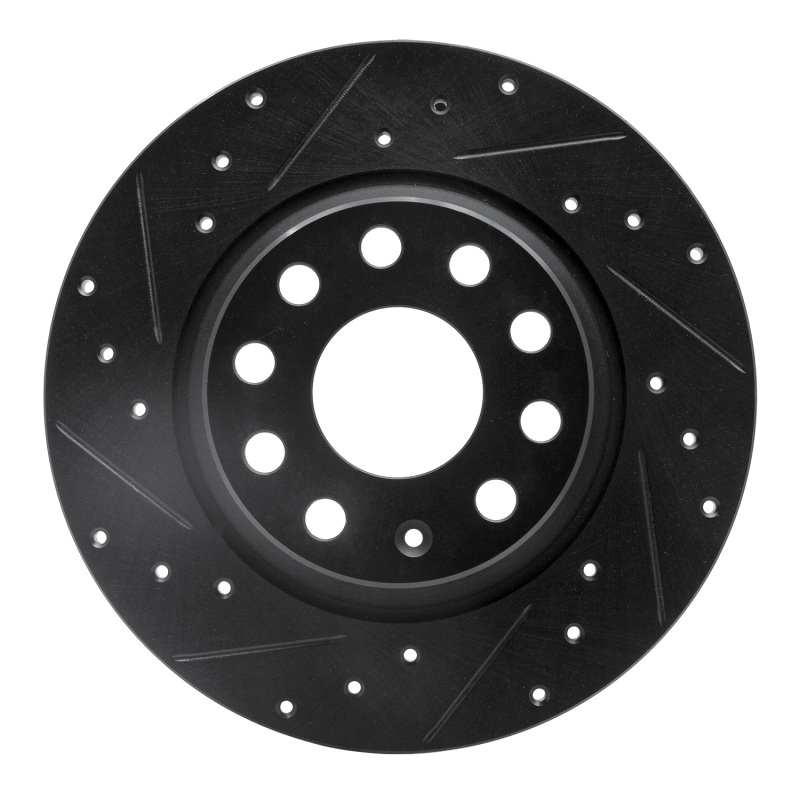 R1 05-18 Audi A3 Quattro Rear Left Drilled & Slotted Black Brake Rotor