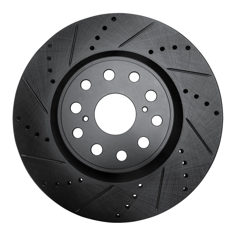 R1 07-23 Lexus LS460 Front Left Drilled & Slotted Black Brake Rotor