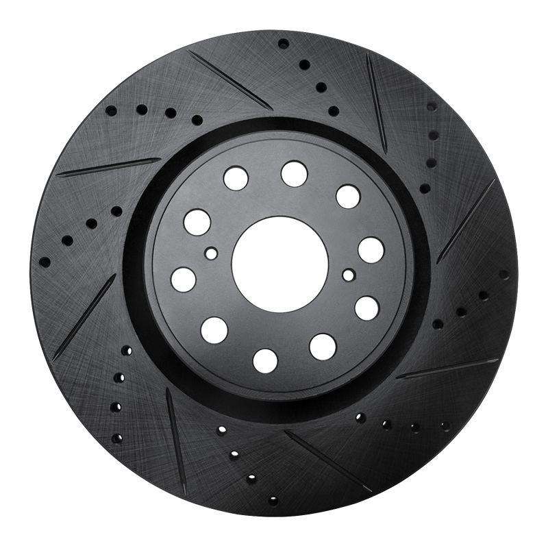 R1 07-23 Lexus LS460 Front Right Drilled & Slotted Black Brake Rotor