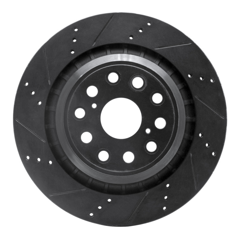 R1 07-17 Lexus LS460 Left Rear Drilled & Slotted Black Brake Rotor