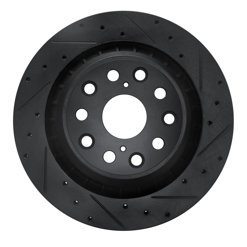R1 07-17 Lexus LS460 Right Rear Drilled & Slotted Black Brake Rotor