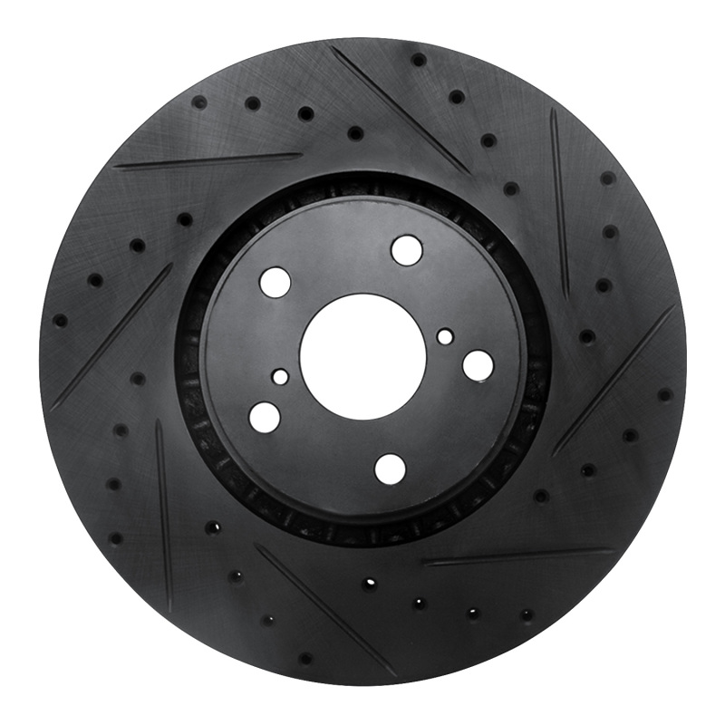 R1 07-11 Lexus GS350 Right Front Drilled & Slotted Black Brake Rotor